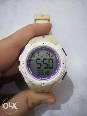 Round White Digital Watch With Pink Strap