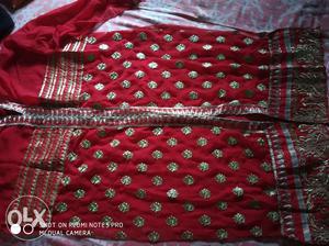 Semi stiched suit piece whithout dupatta. Red in