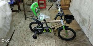 Toddler's Black And Green Bicycle With Training Wheels