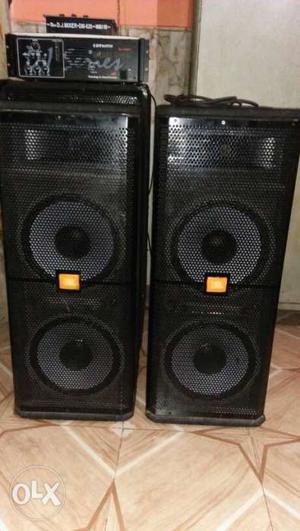 Two Black And Gray PA Speakers