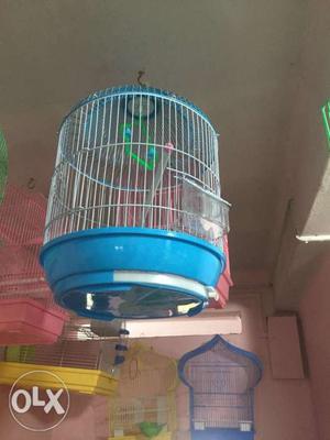 White And Blue Wire Bird Cage