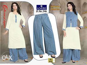 Women's Beige And Blue Long-sleeved Salwar Kameez Collage