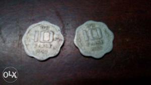 10 paise coin of ,silver in colour