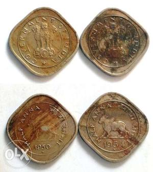 2 Half Anna bull Coins 