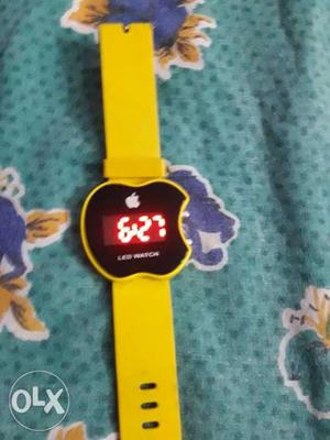 Black LED Watch With Yellow Strap
