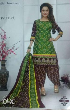 Green And Black Floral Traditional Dress