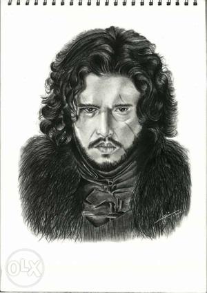 Jon Snow. Handmade Charcoal Sketch. customised