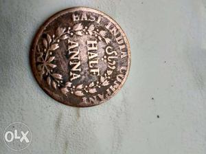 Real indian currency coins of  Half Anna Coin - East