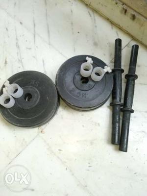 Two Black Adjustable Dumbbell Bars And Two Black Weight