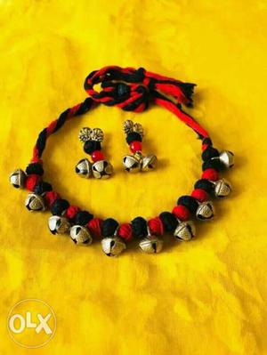 Beaded Gray, Black, And Red Accessory