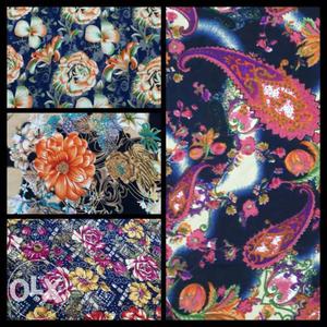 Black, Red, And Blue Floral Print Textile