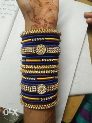 Blue and yellow silk thread home made Bangles