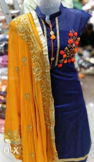Chanderi dress material with chiffon dupatta