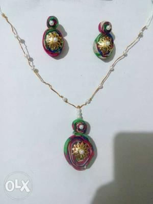 Colorful Fabric Pendent Necklace set