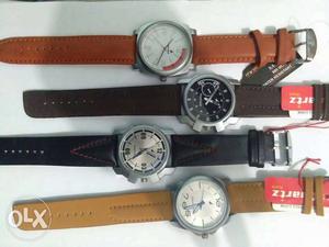 Fastrack Round Silver Chronograph Watches With Leather