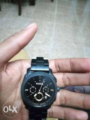 Fossil Round Black Chronograph Watch With Link Bracelet