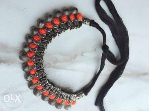 Gray And Orange Bib Necklace