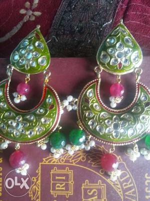 Green Gemstone Encrusted Chandbali Earrings