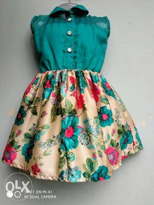 Green, Pink, And White Floral Sleeveless Dress