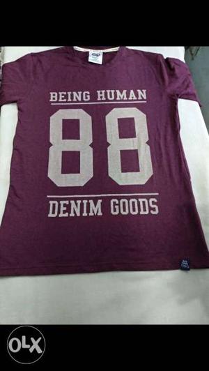 Maroon Being Human Denim Goods 88-printed Crew-neck Shirt