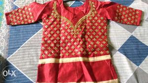 New Raw silk party wear red embroided raw silk