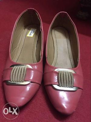 Pair Of Red Leather Slip-on Shoes