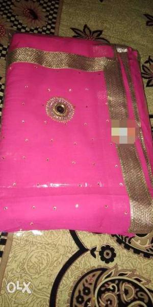 Pink And Gold boder sari neww