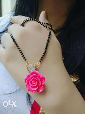 Pink flower Pendant mangalsutr Necklace