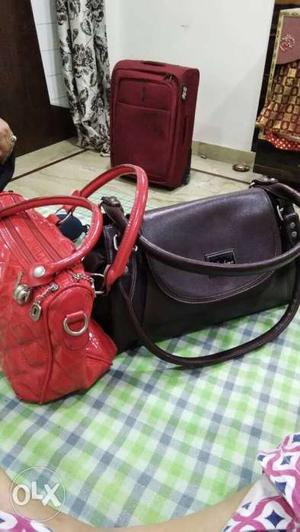 Red and brown ladies hanging purse fashion fancy