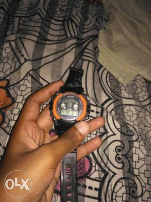 Round Orange And Black Digital Chronograph Watch