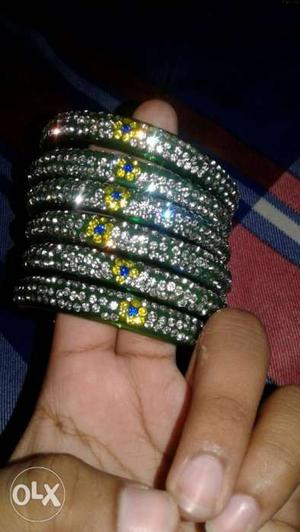 Silver-colored Jeweled Bangles