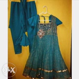 Stone Fitted Turquoise Anarkali