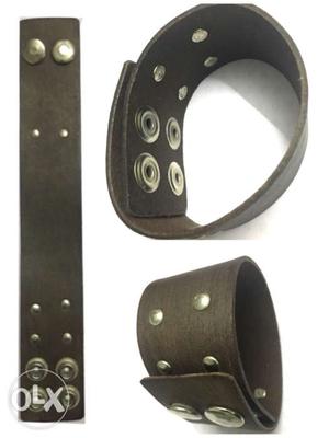 Three Brown Leather Bracelets