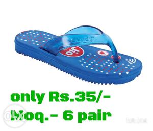 Unpaired Blue, Red, And White Polka-dot Flip Flop With Text