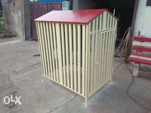 White And Red Dog Cage Outdoors