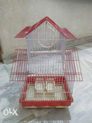 White And Red Steel Birdcage