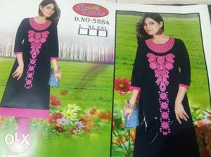 Women's Black And Pink Floral Traditional Dress