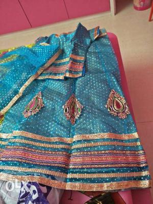 Women's Blue And Brown Sari Dress