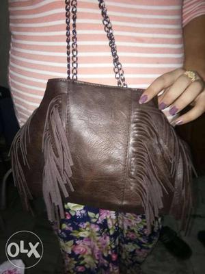 Women's Brown Leather Fringe Bag