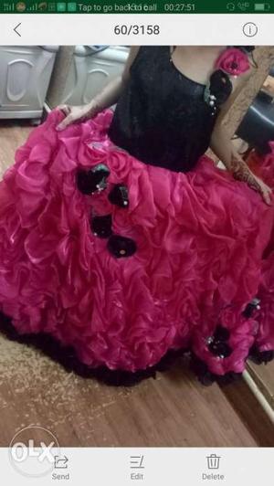 Women's Pink And Black Ruffled Dress