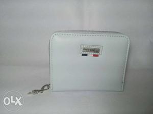 Women's short pu leather zipper pocket wallet (white)-New