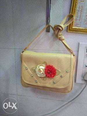Yellow And Red Floral Leather Crossbody Bag
