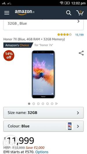 Honor 7x. 4+32gb.16+2mp & 8mp camera.totally seal