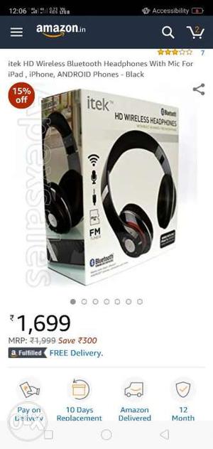 Itek wireless Bluetooth headphones for sale.