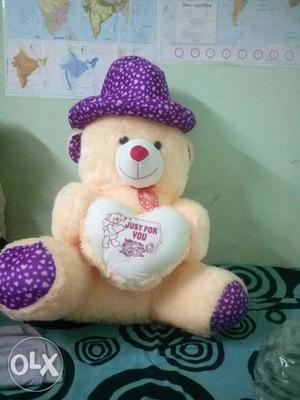 Beige And Purple Just For You Teddy Bear