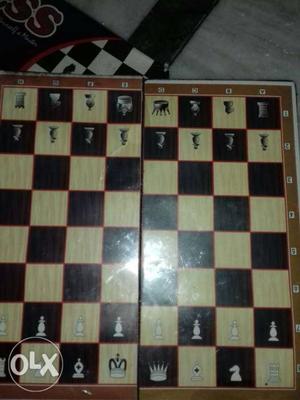 Brown, Beige, And Black Wooden Folding Chess Board