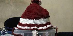 Knitted Red And White Bobble Hat