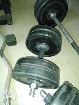 Multi bench with leg curls, barbell, dumbells,