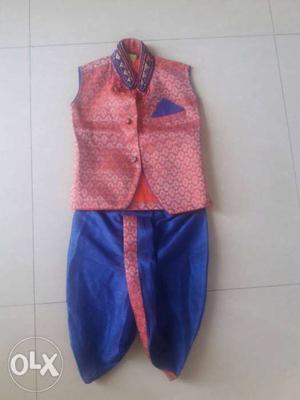 Orange and blue kurta pajama partywear dress