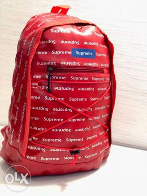 Red Supreme Printed Leather Backpack